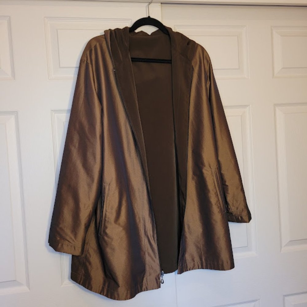 SOLD: Gallery Reversible Rain Jacket Luxurious Soft Pockets Classy Full Zip XL - Picture 1 of 5